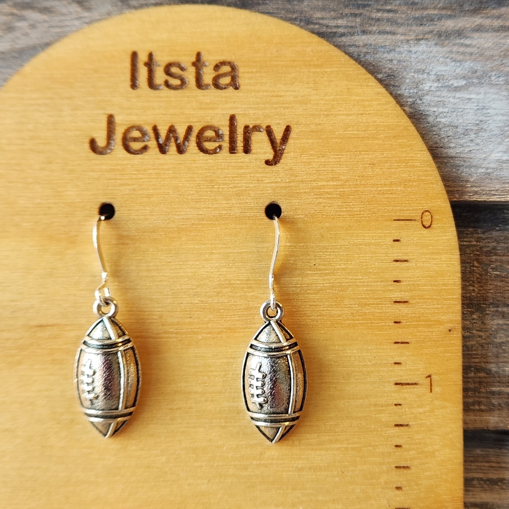 Football Charm Drop Earrings Sterling Silver French Earwires